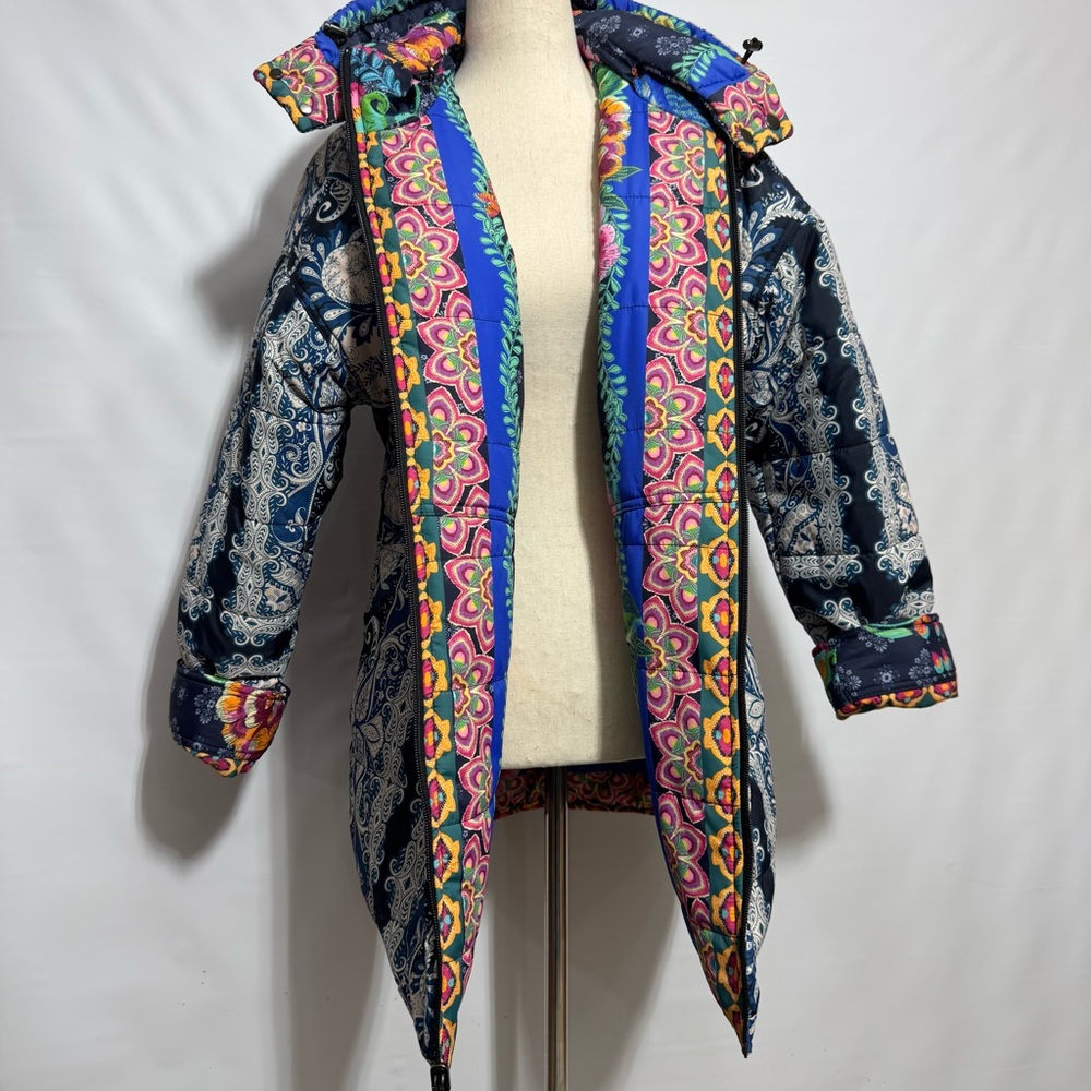 Johnny Was • Mauri Reversible Quilted Puffer Jacket Darnahta Scarf Print S NWT - Picture 15 of 16